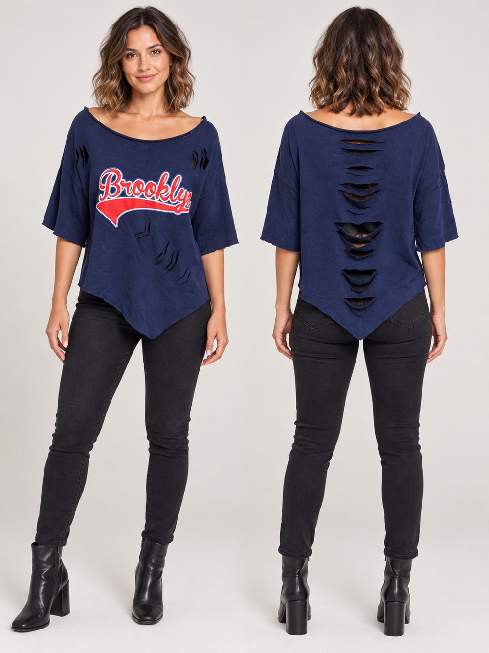 Brooklyn Graphic Distressed Navy Brooklyn Short Sleeve Tee size 1X/2X